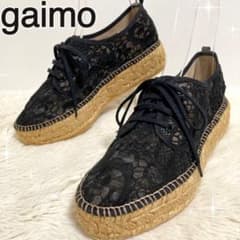 【未使用級】gaimo 厚底 総レース エスパドリーユ レースアップシューズ 黒
