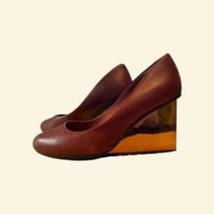 UNITED NUDE 브라운 가죽 웨지 힐 펌프스