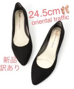 オリエンタルトラフィック【新品訳あり】スエードポインテッドフラットパンプス黒のサムネイル