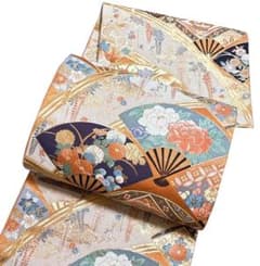 A 204袋帯 六通華文柄 九百錦 扇橋能衣文 金銀糸 花柄 正絹 着物