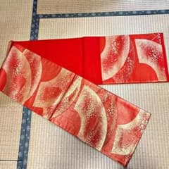 袋帯 赤系金彩 扇面文様 - メルカリ