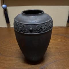 【草月流】赤黒壺　装飾あり　昭和のサムネイル