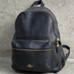 ✨良品✨ コーチ リュックサック チャーリー 馬車金具 ロゴ型押し 黒色 