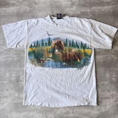 90s USA製ヴィンテージ　シングルステッチ　アニマルプリント両面Tシャツ VINTAGE tシャツ 「ヴィンテージ古着」90's アニマルプリント Tシャツ トップス