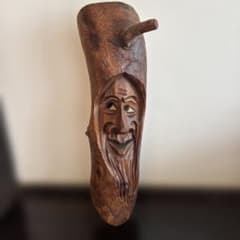 Wood carving, wall hanging, face object, Wolfgang, sculpture, craft, art, estate liquidation.