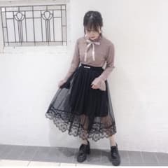 セット売り ♡ ネックリボンリプニット ドットチュールロングSKのサムネイル