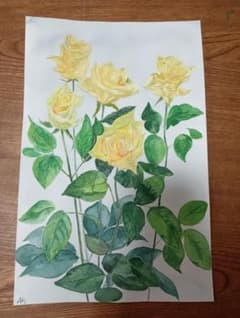 黄色いバラ 植物画 透明水彩画 原画 手書きのサムネイル