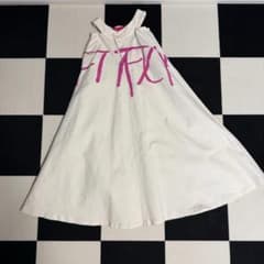 ロングフレアスカート 白 ペイントロゴ ピンク 綿 M FLYTHETRUTHのサムネイル