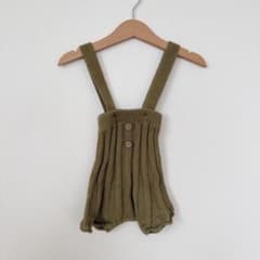 オリーブ色リブ編みパンツ 66cm サロペットのサムネイル