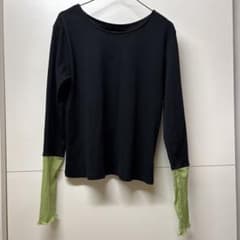 バイカラー 長袖カットソー ブラック×ライトグリーン シアーのサムネイル