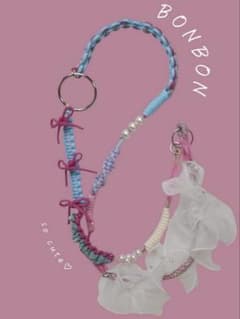 BONBON スマホショルダーストラップ リボン・ボンボン（BLUE