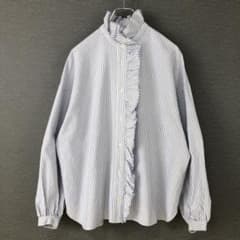 ジャーナルスタンダードラックス OXストライプ フリルブラウス ブルー