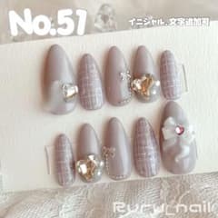 ネイルチップ 量産型 紫 ツイード リボン イニシャル 推しネイル #51 ネイルチップ 量産型 紫 ツイード リボン イニシャル 推しネイル #51