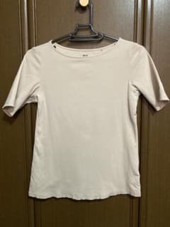 UNIQLO 半袖 ボートネック Tシャツ 無地 ベージュ Ｓのサムネイル