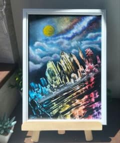 「宇宙都市 Neon Reflection」A4原画 額装 スプレーアートのサムネイル