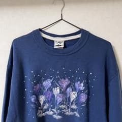 古着　スウェット　トレーナー　花　ブルーのサムネイル
