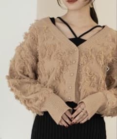 hinari フリンジニットショートカーディガン ピンクベージュ