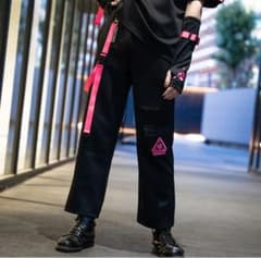 渦雷 パンツ ボトムス　サブカル　ACDCRAG ブラック×ピンクのサムネイル