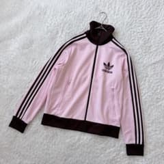 美品 XL 韓国限定 adidasトラックジャケット 刺繍ロゴ ピンク×ブラウン