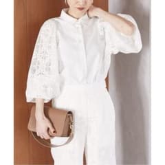 新品 VERMEIL par iena レースコンビ ボリュームスリーブブラウス