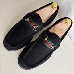 ま*き様 美品 グッチ ローファー ホースビット シェリーライン スエード ブラ ま*き様 美品 グッチ ローファー ホースビット シェリーライン