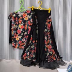 社交ダンスセット アップ黒花柄 - メルカリ