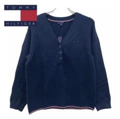 TOMMY HILFIGER ヘンリーネコットン セーター ネイビー Vネックのサムネイル