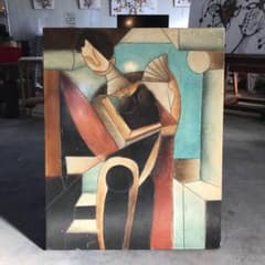 詳細不明 模写 アレクサンダー・アルキペンコ 扇を持つ女 II キュビズム 古画 詳細不明 模写 アレクサンダー・アルキペンコ 扇を持つ女 II