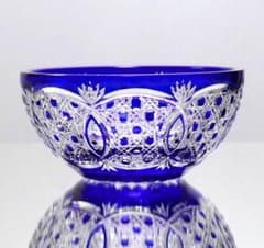 オールド・バカラ 最上級 青色被せガラス 切子小鉢 懐石料理 ボウル ディアマン オールド・バカラ 最上級 青色被せガラス 切子小鉢 懐石料理 ボウル