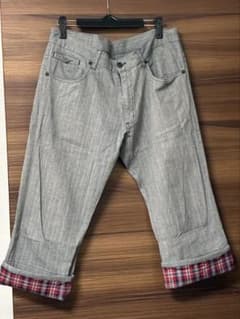 メンズ グレー クロップドパンツ チェック柄ロールアップのサムネイル