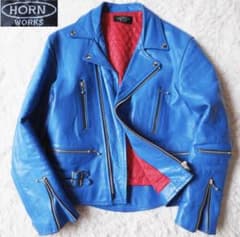ホーンワークス HORN WORKS レザーライダースジャケット ブルー LLのサムネイル