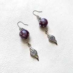 パープル 星 羽 ピアス ハンドメイド ビーズ 個性的のサムネイル