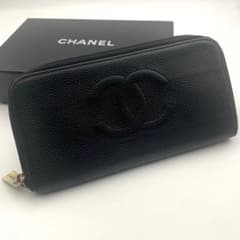シャネル ラウンドファスナー 長財布 キャビアスキン レザー ココ