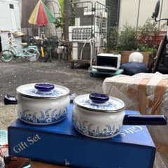 ホーロー鍋 2点セット 花柄 両手鍋 片手鍋のサムネイル