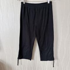裾リボン クロップドパンツ 【L】ブラック ウエストゴム 楽ちん 7分丈