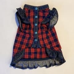 minttan 犬服 チェック柄 デニム フリル サイズXSのサムネイル