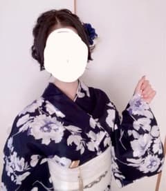 浴衣　ネイビー　ブルー　帯　下駄のサムネイル