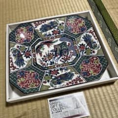 未使用】高級美術磁器 大皿 角皿 御所車 鳳凰 孔雀 飾り皿 九谷焼