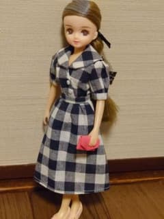 ドール服☆ハンドメイド　パフ袖　セーラー風　セットアップ　ギンガムチェック(大)のサムネイル
