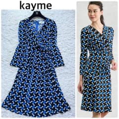 現行品✨ケイミー ウォッシャブルジャージーカシュクールワンピース M 青 現行品✨ケイミー ウォッシャブルジャージーカシュクール