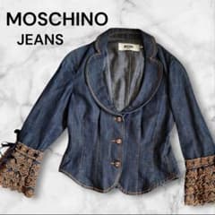 【美品】MOSCHINO ジーンズ ドット柄ジャケット イタリア製 レア M モスキーノジーンズ フリルレース袖 デニムジャケット イタリア製