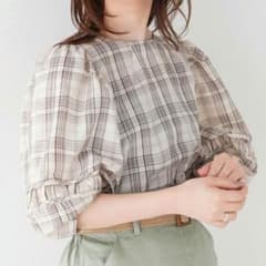 タックギャザーボリューム袖2WAY ブラウス チェックのサムネイル