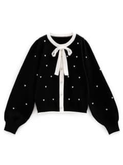 ハート刺繍リボン配色ニットトップス 【tt020】のサムネイル