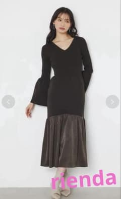 rienda⭕️サテンコンビKnitマーメイドOP （BRN）