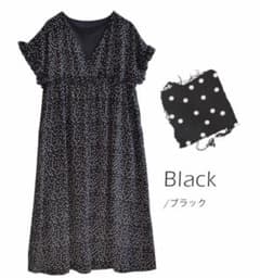 カシュクール　ドット　ワンピース　ブラック　マタニティのサムネイル