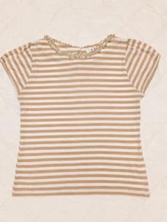 SPB パール付き ボーダーTシャツ 半袖 ベージュのサムネイル