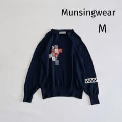 マンシングウェア ニットセーター M ネイビー　ウール100% クルーネック
