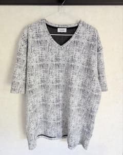 【Tシャツ】サマーツイード調 Vネック 半袖 モノトーン ホワイトのサムネイル