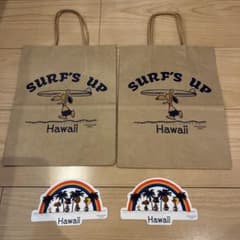 ハワイ　スヌーピー SURF'S UP Hawaii ショップ袋 とステッカーのサムネイル