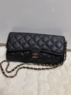 【極美品CHANEL ノベルティキャビアスキン マトラッセ チェーンウォレット 極美品CHANEL ノベルティキャビアスキン マトラッセ チェーン